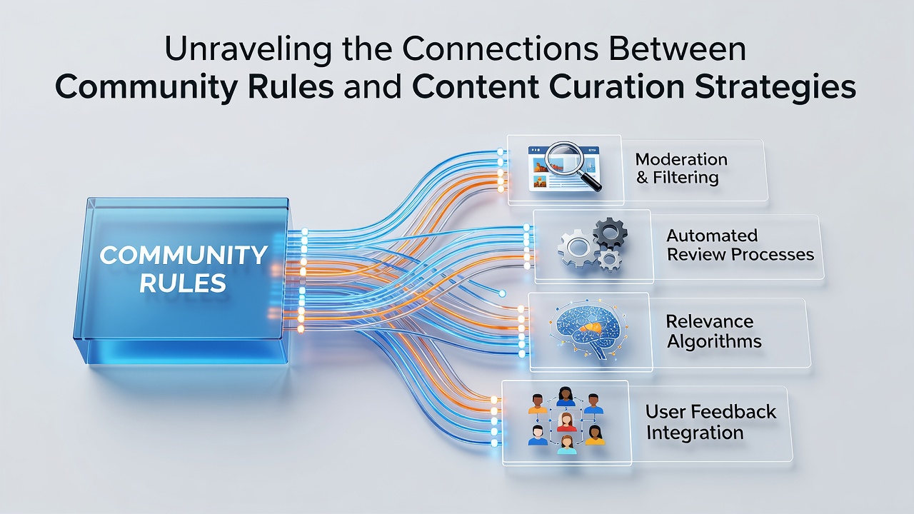 Visual representation of community guidelines shaping digital content flows across multiple platforms